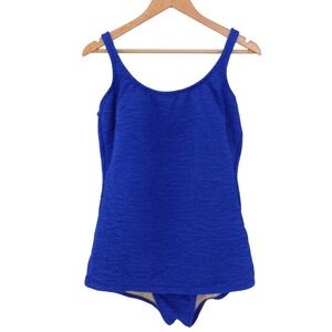 Penbrooke Krinkle Size 18W One-Piece Swimsuit Modest Cobalt Blue